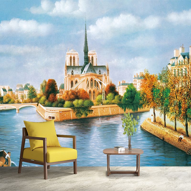 Full-Size Venice Town Murals Decal Blue and Brown Non-Woven Material Wall Art, Waterproof, Custom Size