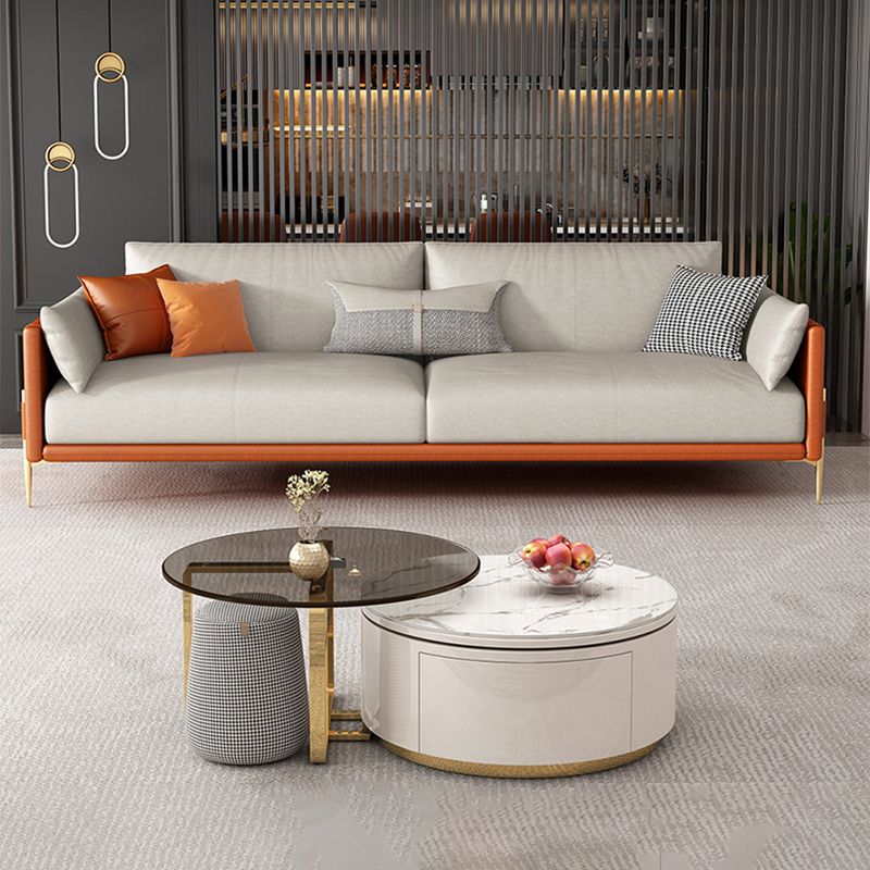 Contemporary Standard Square Arm Leather Settee Couch with Pillows