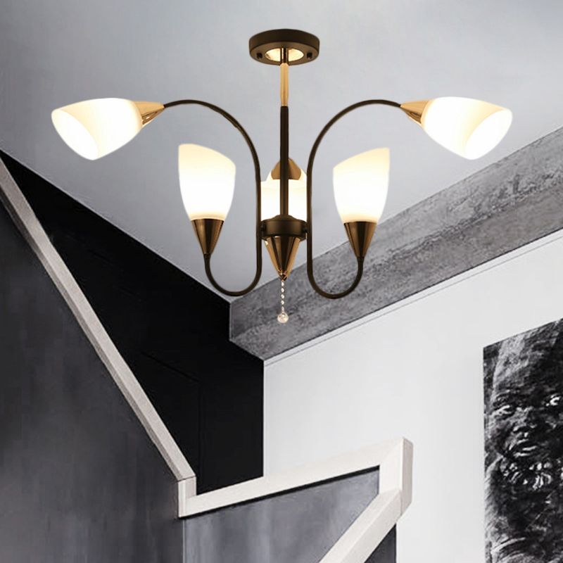 Black 6/9/12 Heads Hanging Chandelier Traditional Style Frosted Glass Empire Shade Ceiling Suspension Lamp