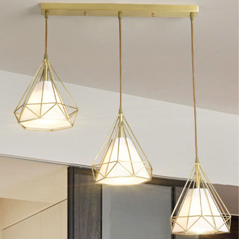 3-licht hangende verlichtingsarmaturen met kooischaduw, Noordse eenvoudige stijl cluster hanglamp voor binnen
