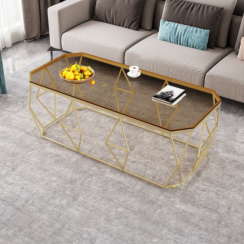 Modern Frame Coffee Table Rectangular Glass Top Cocktail Table for Living Room