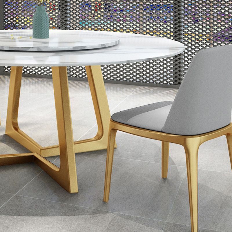Glam Style Stone Round Dining Table with Gold Base for Living Room