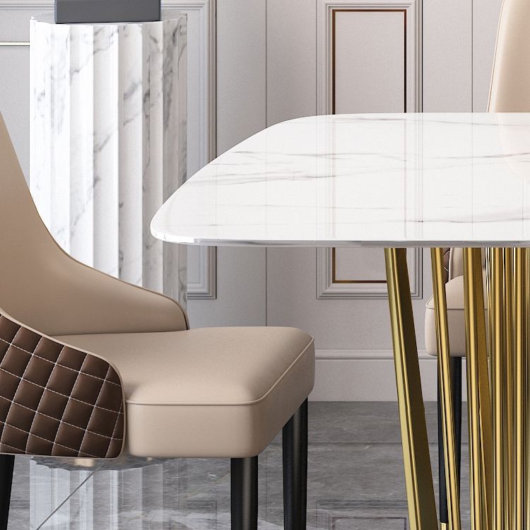 Traditional Luxury Stone Table Rectangle Dining Table with Stainless Steel Double Pedestal