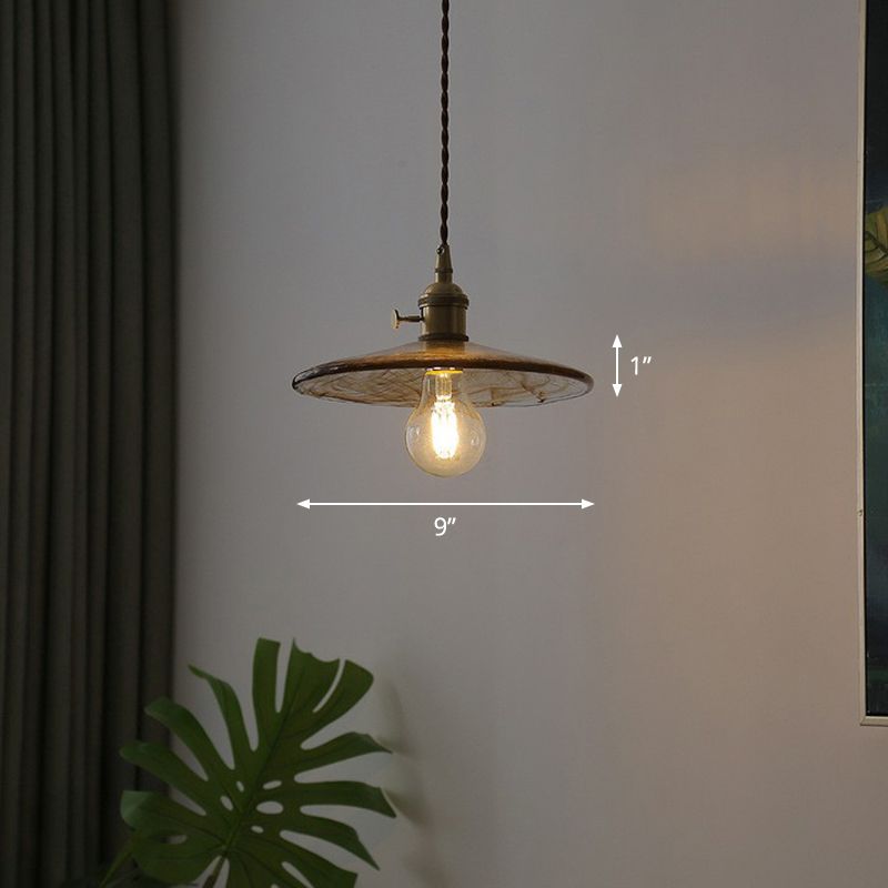 Cognac Glass Cone Shade Hanging Lamp Vintage Single-Bulb Restaurant Lighting Pendant