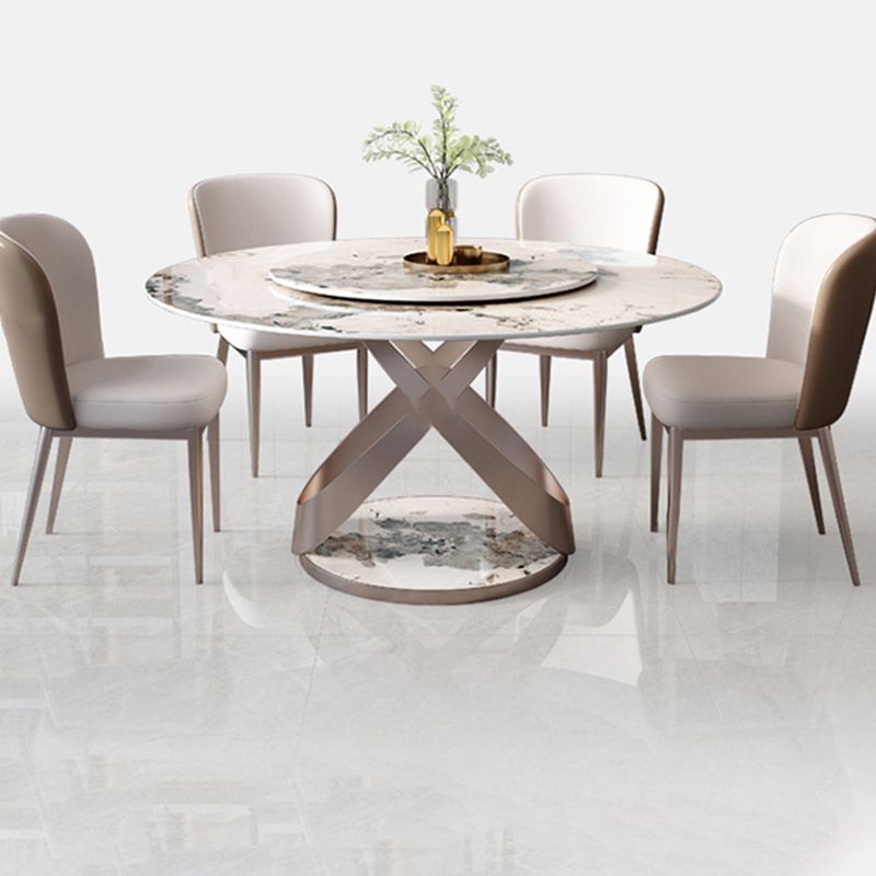 Mesa de comedor de piedra redonda de mesa contemporánea con base de pedestal sin plataforma giratoria