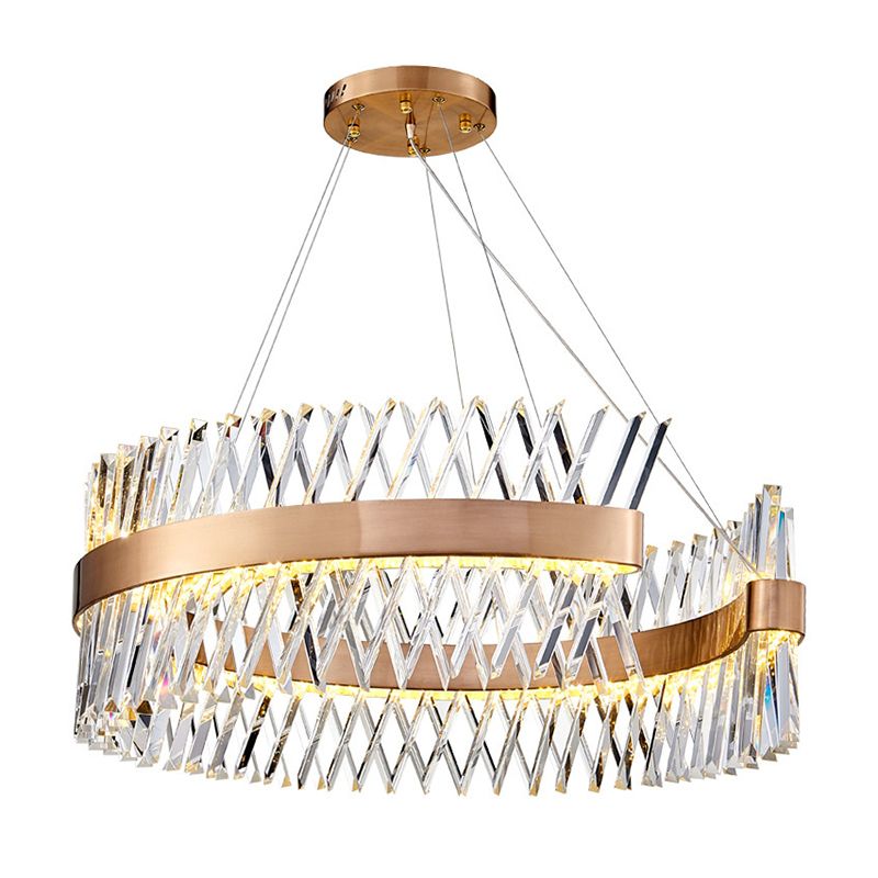 Simple Geometric Chandelier K9 Strip Crystal Dining Room LED Suspension Lighting in Rose Gold