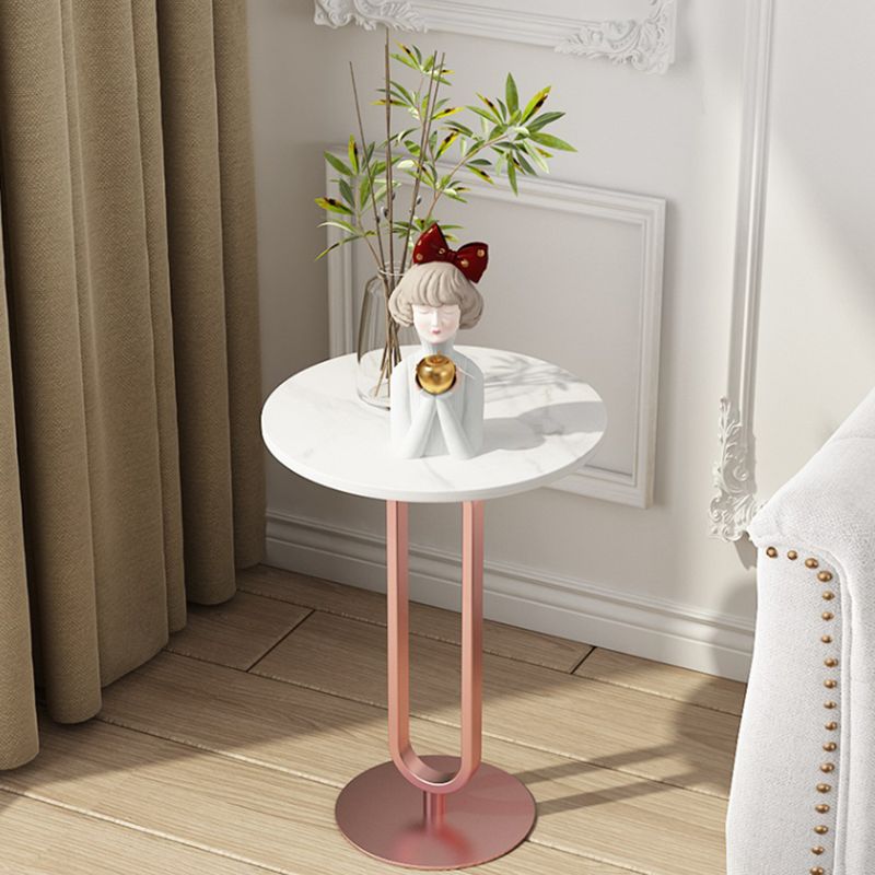 Dia 15.7"/19.7" Round Stone End Table Pedestal Side Table in White