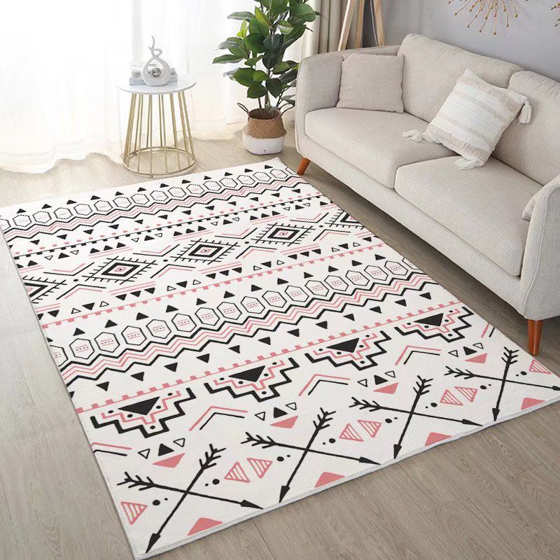 White Modern Rug Polyester Pattern Rug Stain Resistant Rug for Living Room