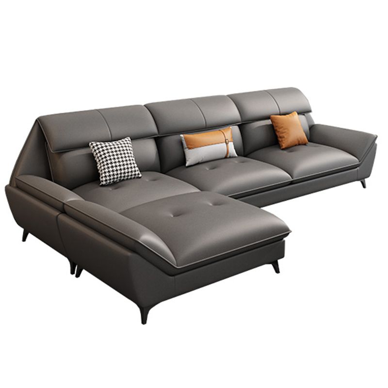37.79" Tall Grey Sectional Sofa Faux Leather Modular Sofa with Cushion Back