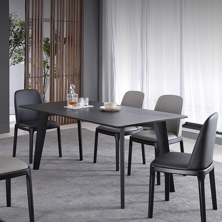 Rectangle 4 Legs Industrial Table Black Fixed Table of Sintered Stone