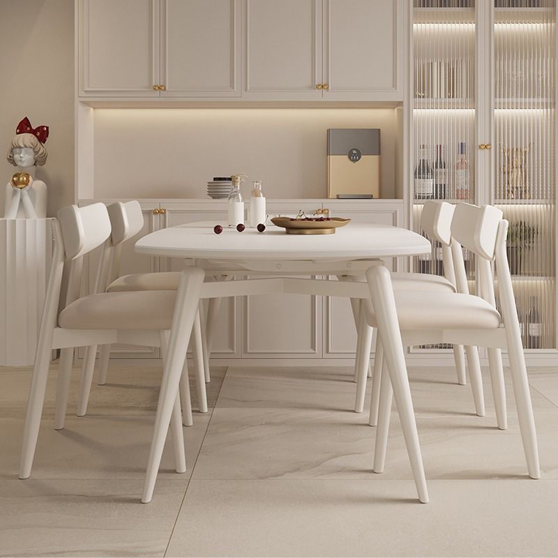 Round Extendable Dining Table Modern White Stone Tabletop with Double Drop Leaf