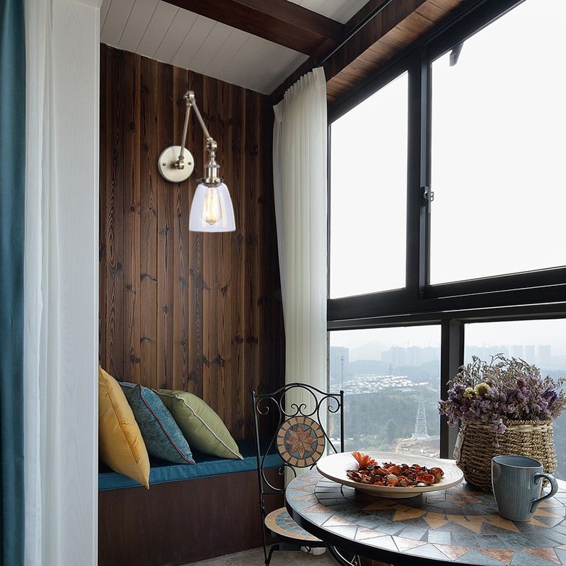 Fiilles à côté de la luminaire d'applications Verre transparent antique 1 Light Light Black / Silver / Brass Wall Lampe avec bras oscillant