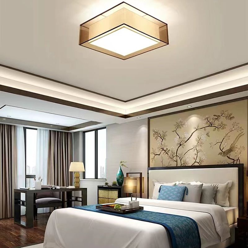 Modern Square Ceiling Lamp Multi Lights Ceiling Mount Light with Fabric Shade for Bedroom