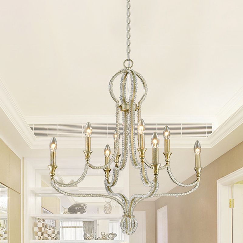 Salon du chandelier accroché à la campagne légère cristal 8 lumières lampe de lustre doré