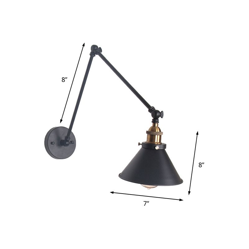 1 leichte verstellbare Wandlampe mit Kegelschatten Metall Retro -Indoor -Wandleuchten in Schwarz/Weiß
