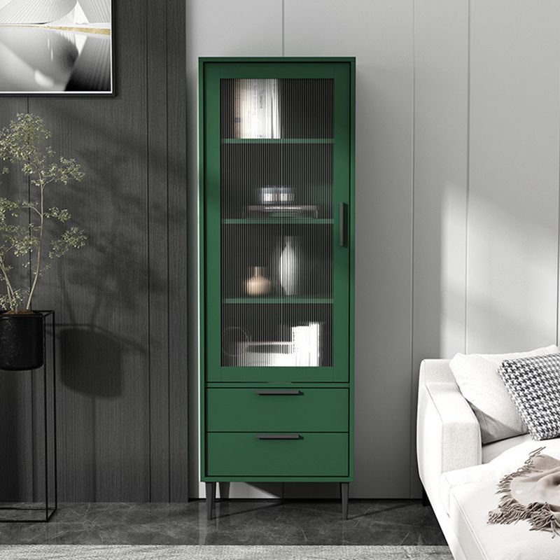 Modern Wooden Accent Cabinet with Glass 1-Door and 2 Drawers