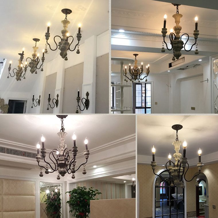 American Vintage Candelabra Resin Kroonluchter metaal Gooseneck arm Suspensie Verlichtingsarmatuur voor woonkamer
