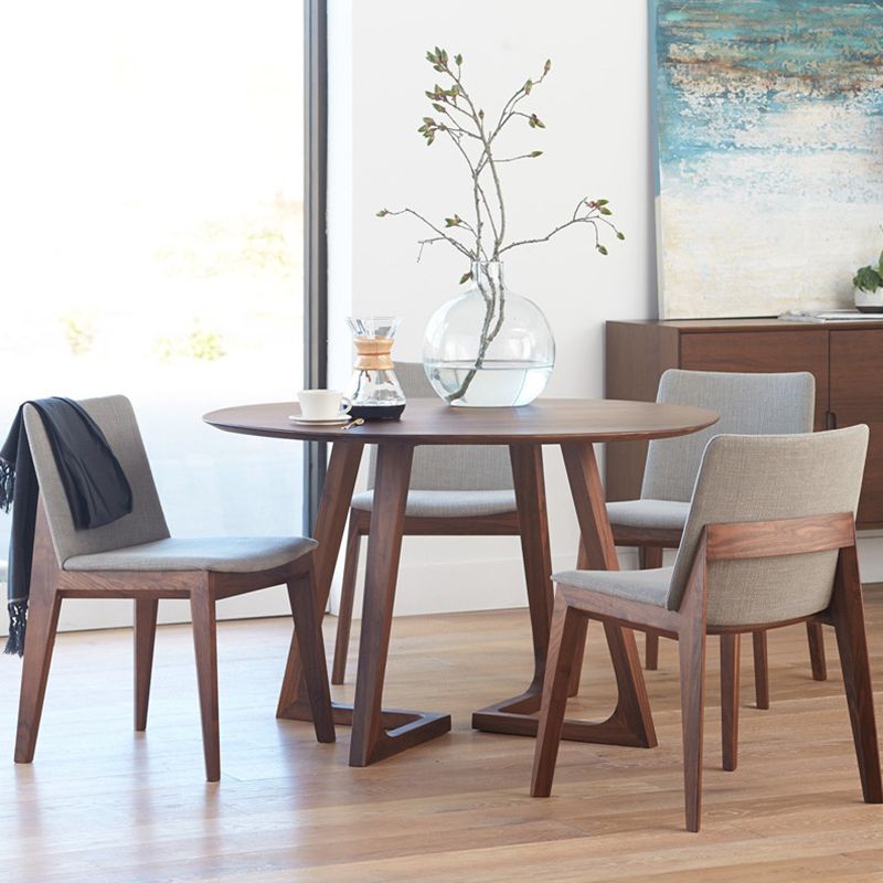 Table à manger ronde à Double piédestal, décontractée, couleur bois, fixe, en bois massif de pin