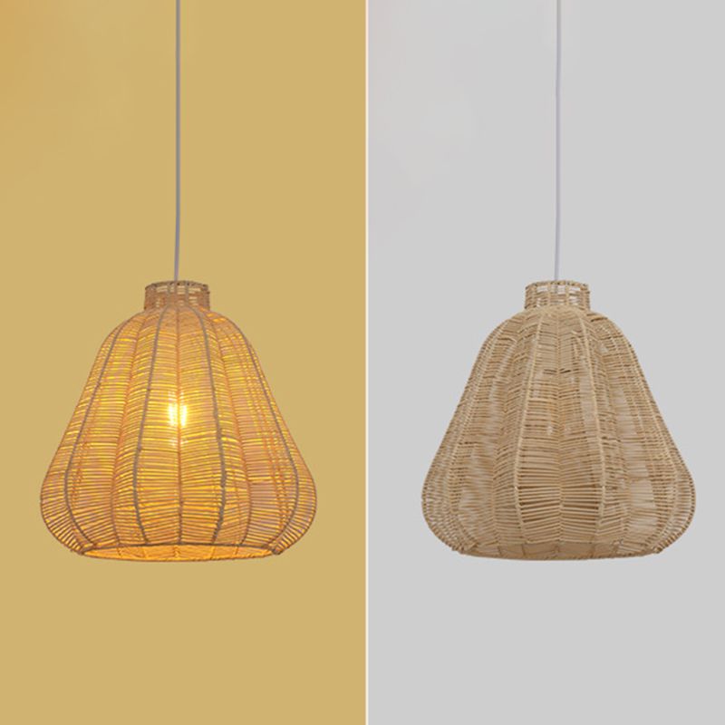 Carambola Suspension Pendant Light Creative Asian Bamboo 1 Bulb Wood Ceiling Light