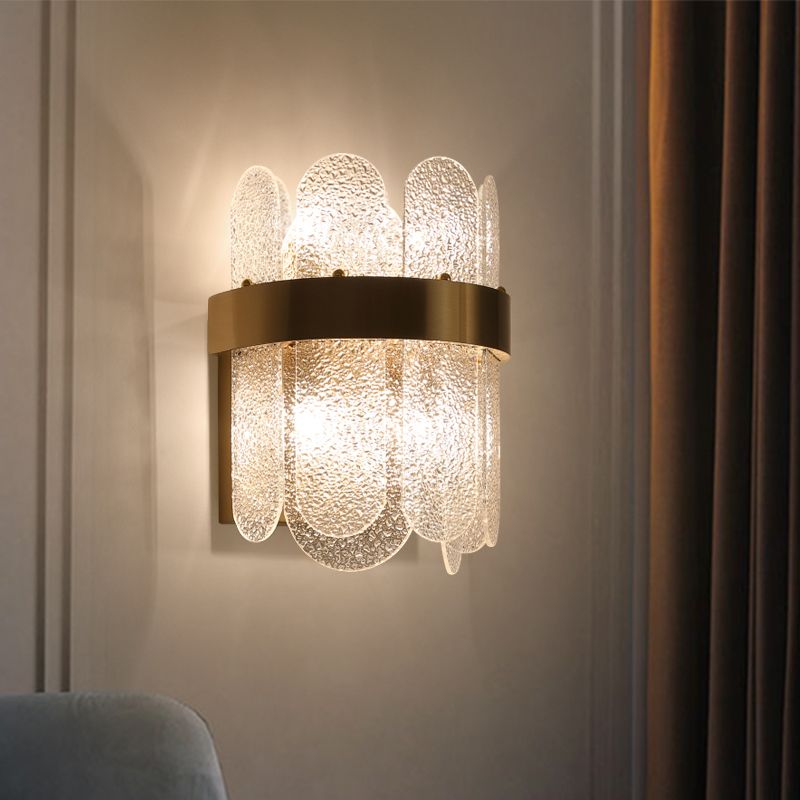 4 Heads Bedroom Wall Lamp Modern Style Golden Wall Lighting Sconce with Oval-Shape Clear Hammered Glass