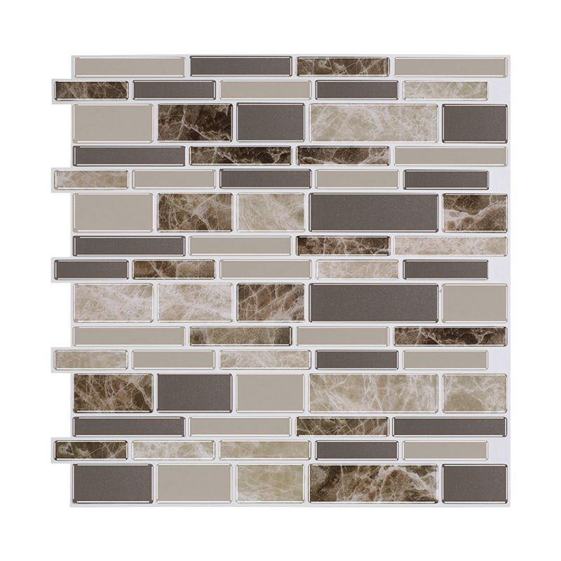 Self-Sticking Rustic Wallpaper Panels Brown Mosaic Marble Tile Wall Art, 12' L x 12" W