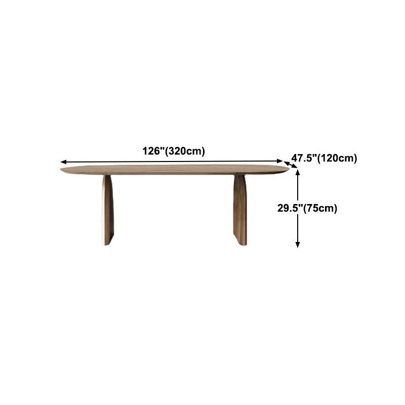 Pine Wood Top Dining Table Modern Oval Table with Sled Base in Brown