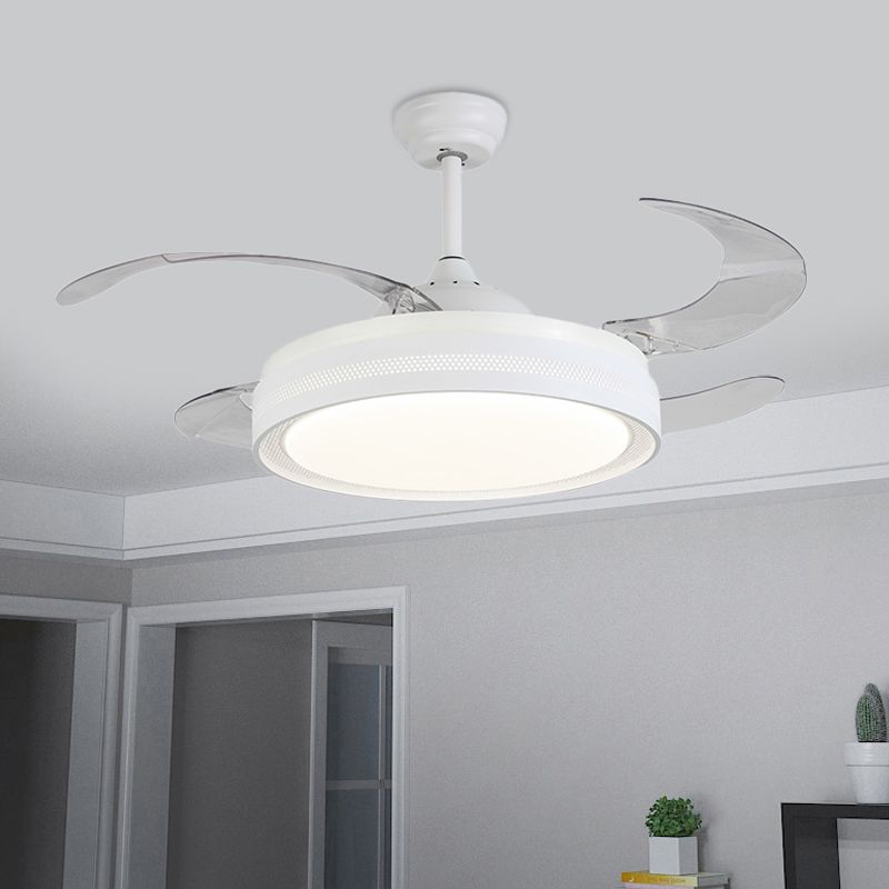 42 "Breite weiße Ring Deckenlüftungslampe Modernismus Acryl -LED -Schlafzimmer Halbflush -Montierung Leuchte mit 4 Klingen, Fern-/Wandsteuerung/Fernbedienung und Wandsteuerung