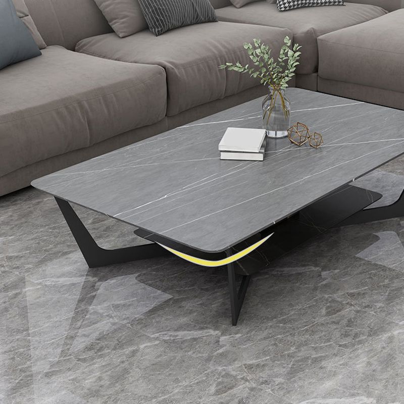 Cross Legs Slate Coffee Table Shelf Included Simple Single Cocktail Table