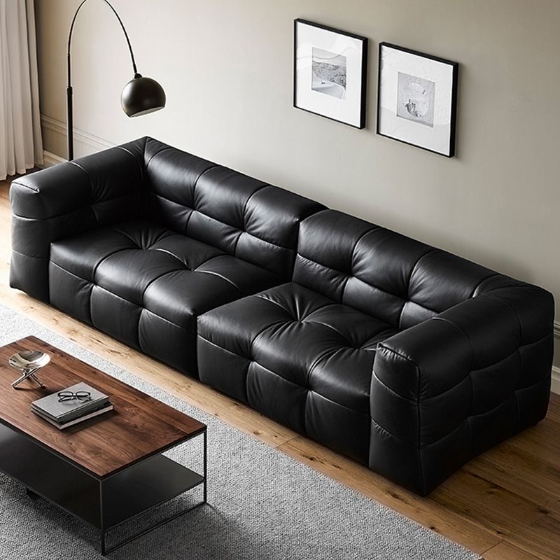 Contemporary Leather Seating Tufted Square Arm Sofa for Living Room
