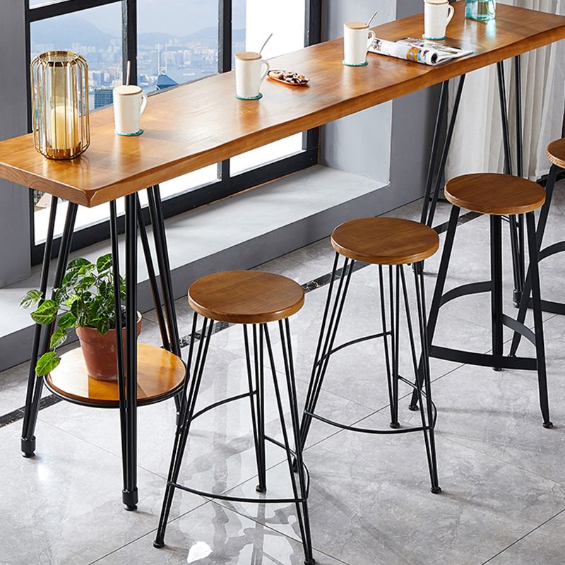 Industrial Style Bar Table Solid Wood Rectangle Pub Table in Brown