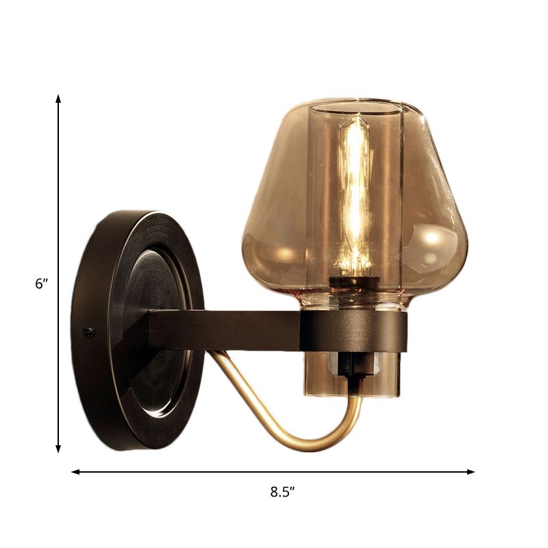 1 Fun a parete in vetro ambra chiaro moderno moderno illuminazione per la camera da letto dei funghi neri