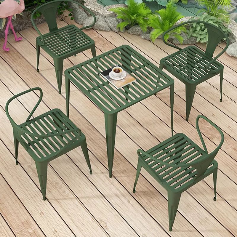 Industrial Metal Kitchen Dining Chair Slat Back Stacking Arm Chair