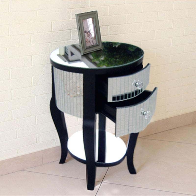 Round Glass top Side End Table Contemporary 23.6" Tall 4 Legs End Table