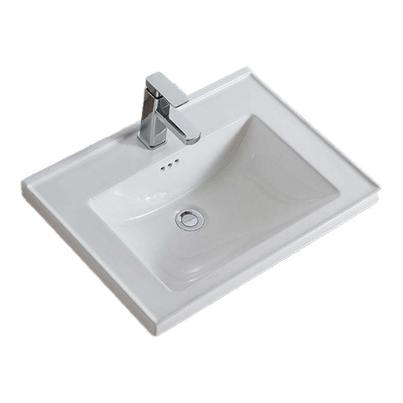 Modern Bathroom Sink Porcelain Rectangular Drop-in Bathroom Sink with Pop-Up Drain