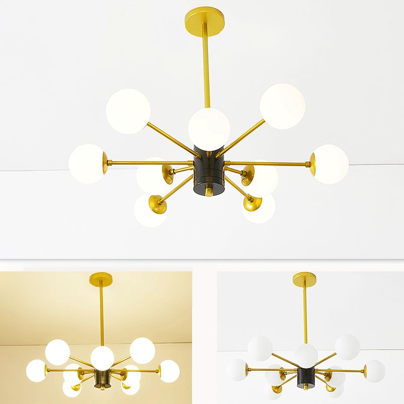 Golden Bedroom Molecular Shape Chandelier Milk White Glass Orb Nordic Simplicity Suspension Lighting Fixture