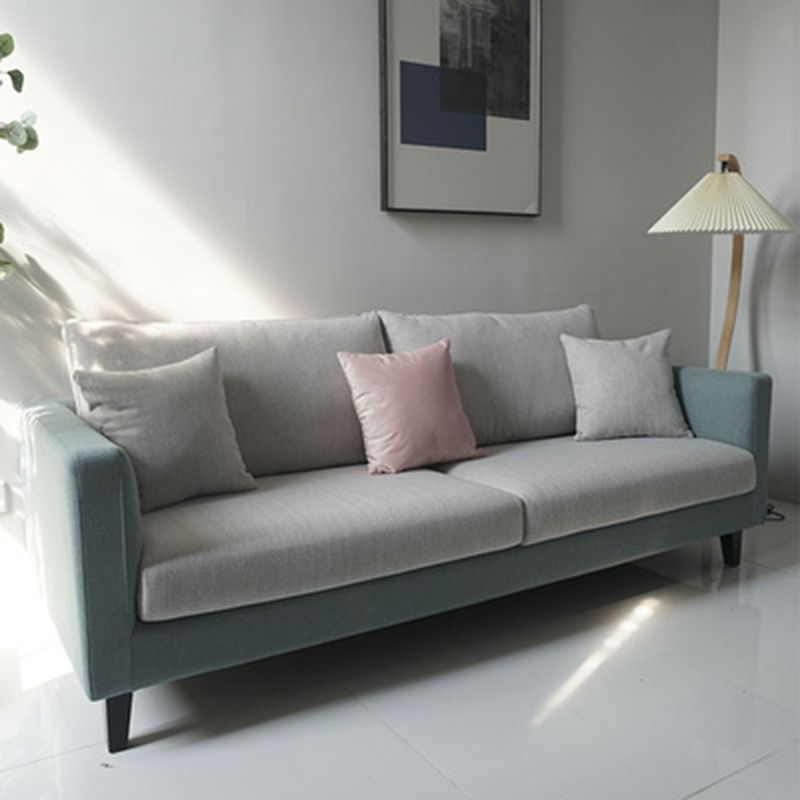 Living Room Contemporary Cushions Square Arm Linen Chesterfield Sofa