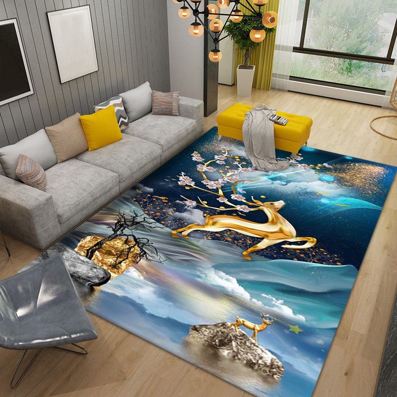 Modern Washable Carpet Novelty Deer Pattern Rug Polyester Stain Resistant Carpet for Home Decor