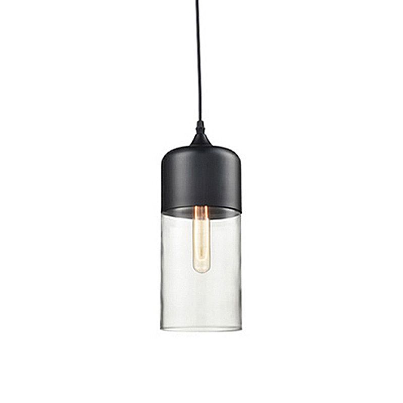 5 "/ 7" / 8 "de large tambour / cylindre / pot transparent en verre transparent pendant moderne 1 clair de suspension blanche / noir clair
