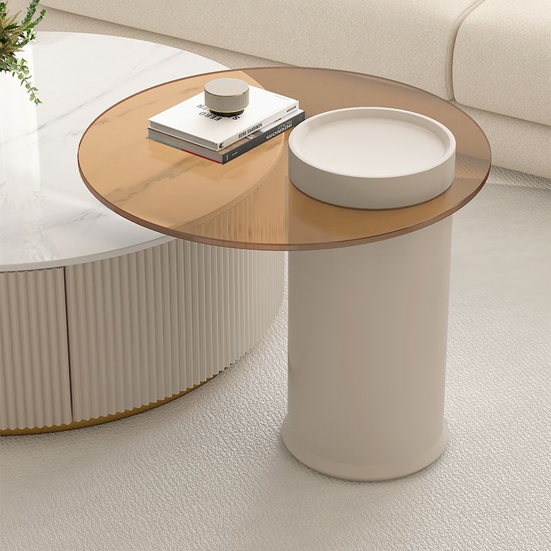 Modern Stone Drum Coffee Table with Storage Dia 31.5" Cocktail Table in Withe