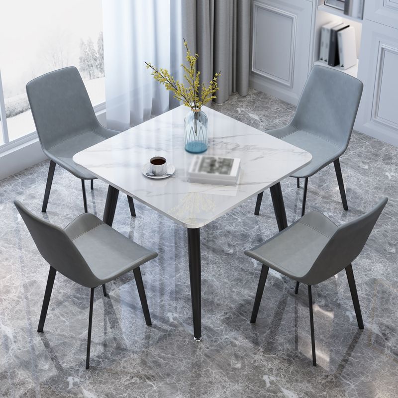 Square Industrial Dining Table White Tone Fixed Table with Sintered Stone