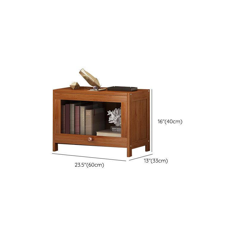Mid Century Modern Bamboo Accent Cabinet in Brown with Glass Paned