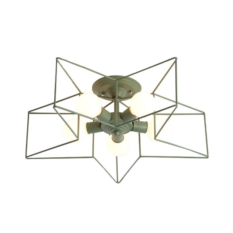 Pentacle Frame Iron Flush Mount Light Kids 5-Bulb Pink/Grey/Blue Semi Flush Ceiling Light for Baby Room