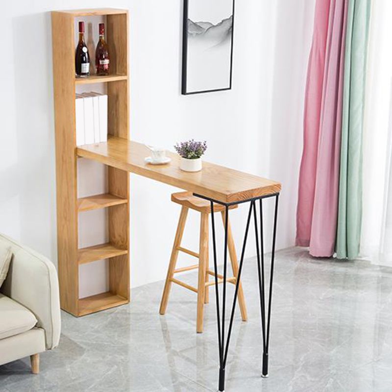 Modern Solid Wood Bar Dining Table Rectangle Bar Table with Storage Shelf