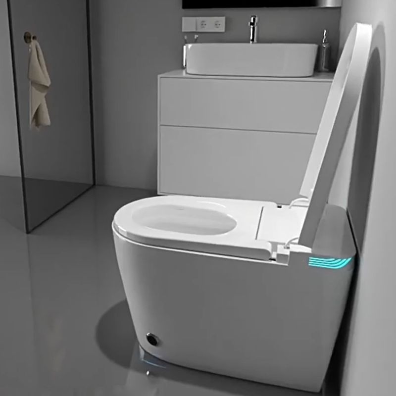 Modern Floor Mount Flush Toilet Heated Seat Included White Toilet Bowl for Washroom