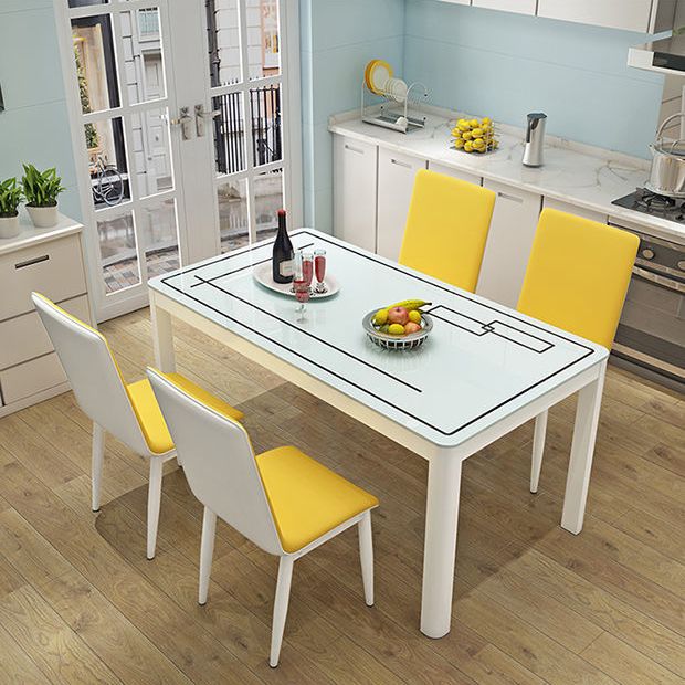 Modern White Glass Dining Table Rectangle Dining Table for Kitchen