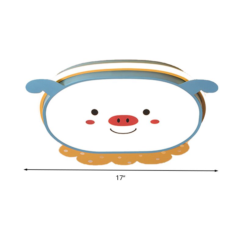 Schwein-Acryl-Deckenleuchte im Cartoon-Stil, integrierte LED-Unterputzlampe in Blau/Rosa, warmes/weißes/3-Farben-Licht