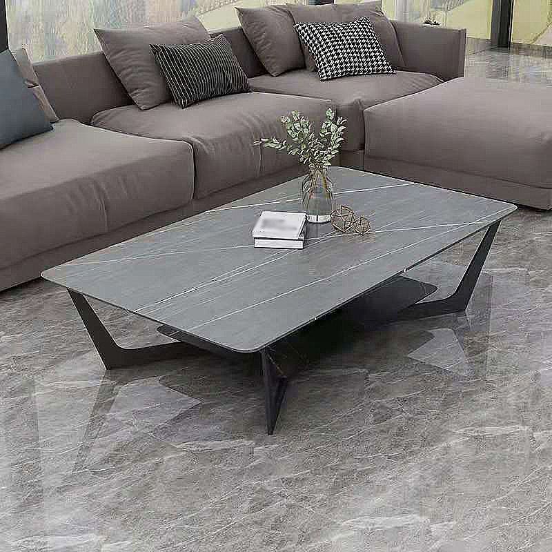 Modern White/grey Slate Top Rectangular Coffee Table with Metal Base