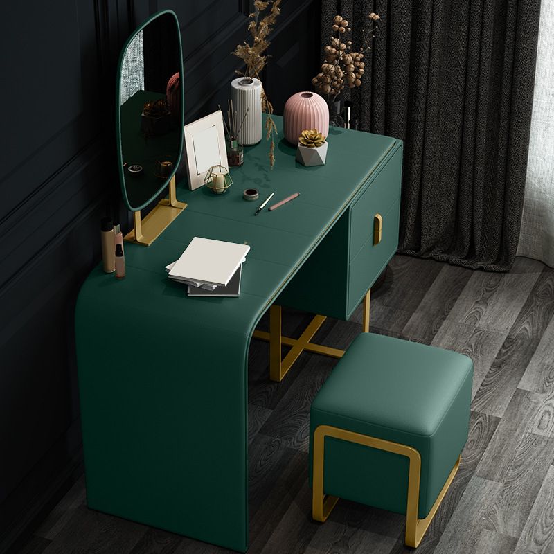 Luxurious Leather 2-Drawer Vanity Makeup Table Set in Dark Green