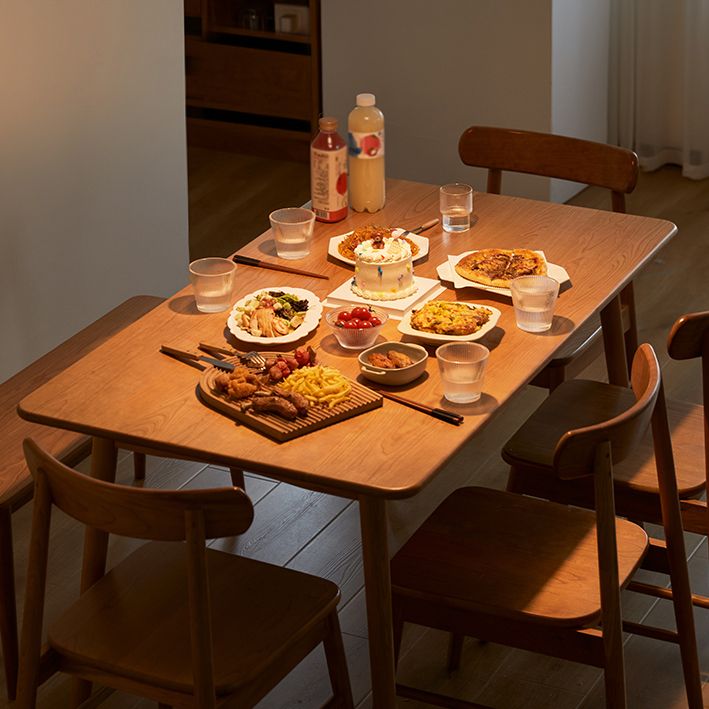 Modern Solid Wood Rectangular Space Saving Top Dining Table with 4 Legs