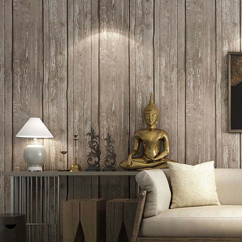 Rustic Wood Plank Wallpaper PVC Water Resistant Light Color Wall Decor for Living Room